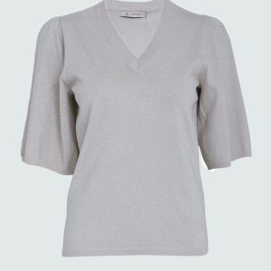 PCGlenda Remi Short Sleeve Knit - Fog Sand Metallic